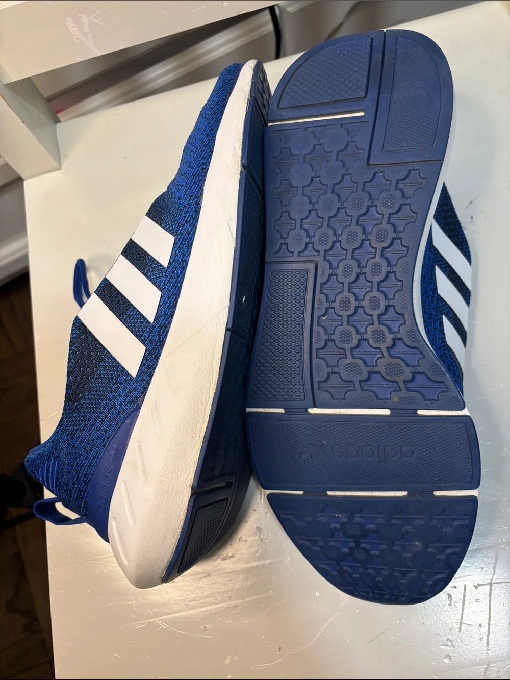 Men adidas Blue Sneakers with White Three Stripes